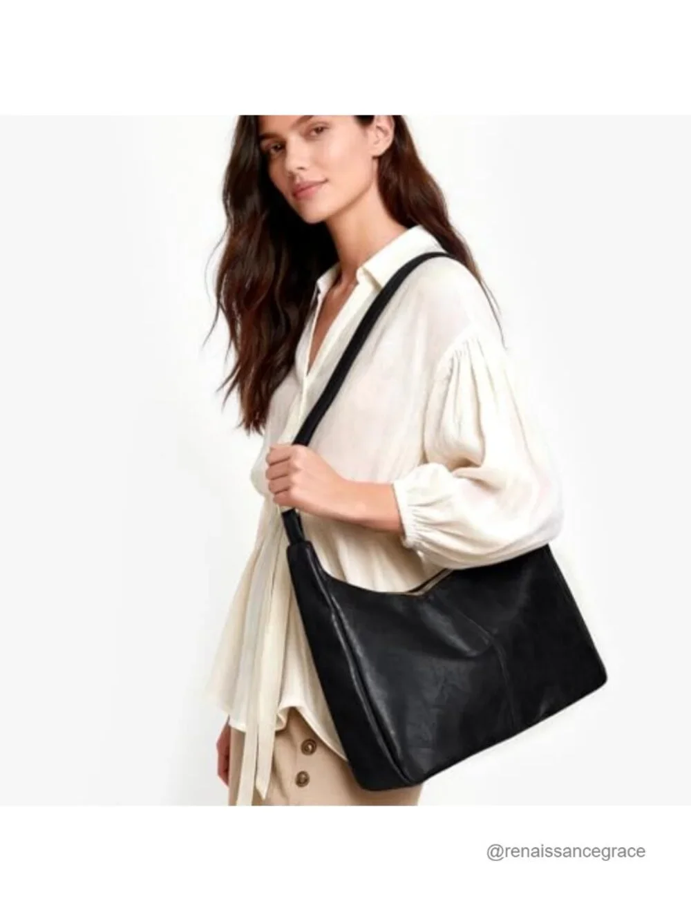 Large Slouchy Hobo Shoulder Bag Faux Leather Vegan Purse with Adjustable Strap